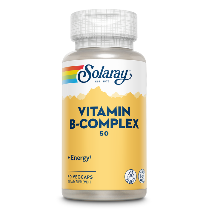 SOLARAY Vitamin B Complex 50 mg - Cellular Energy Vitamins - Metabolism and Nerve Health Support with Vitamin B12, Vitamin B1, B6, Niacin, Folic Acid, Biotin and Other B Vitamins - Vegan, 50 VegCaps