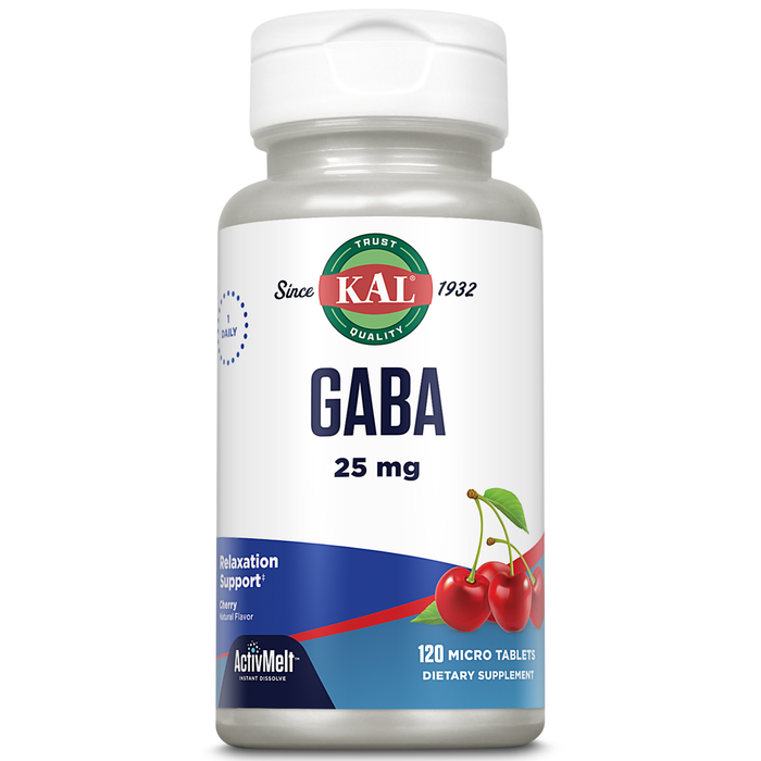 KAL GABA Supplement, Relaxation Support and Stress Relief, Natural Cherry Flavor ActivMelt Instant Dissolve, 120 Servings, 120 Tablets