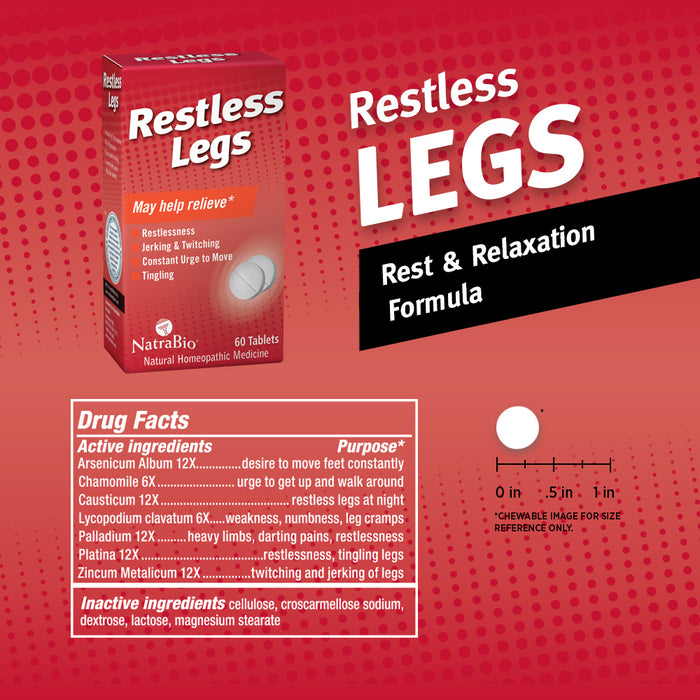 NatraBio Restless Legs Homeopathic Formula | For Temporary Relief from Restlessness, Twitching & Constant Urge to Move | Non-Drowsy | 60 Tablets