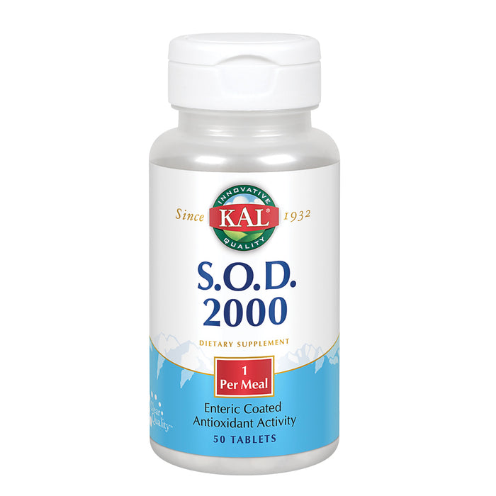 KAL S.O.D. 2000 | Superoxide Dismutase | Antioxidant Activity | Enteric Coated for Maximum Assimilation | Lab Verified | 50 Tablets