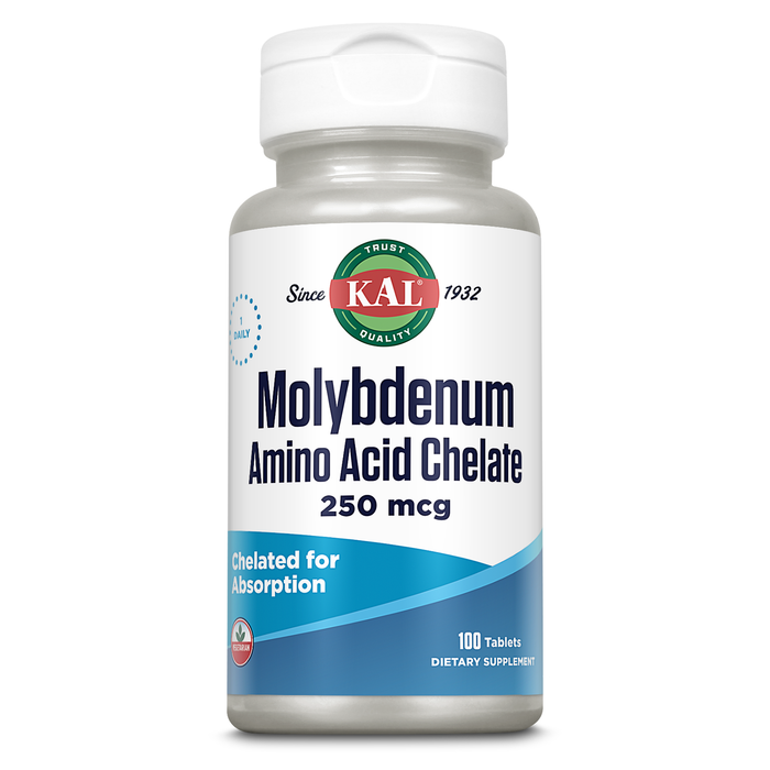 KAL Molybdenum Supplement, Amino Acid Chelate 250 mcg, Antioxidant Levels, Protein Synthesis and Metabolism Support, Vegetarian, Rapid Disintegration Tablets, 60-Day Guarantee, 100 Serv, 100 Tablets