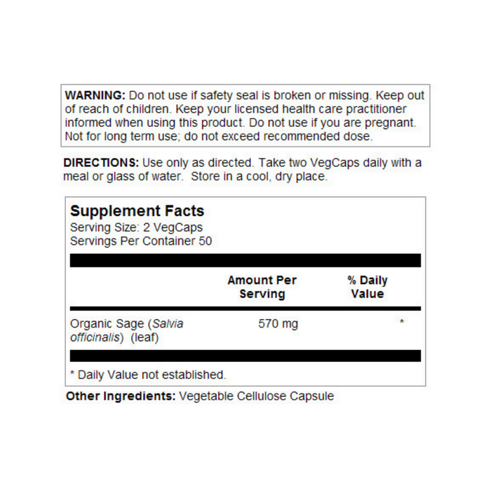 Solaray Sage Leaf | 570mg per serving | Healthy Body Odor & Perspiration, Immune Function, and Nervous & Digestive System Support | 100 VegCaps