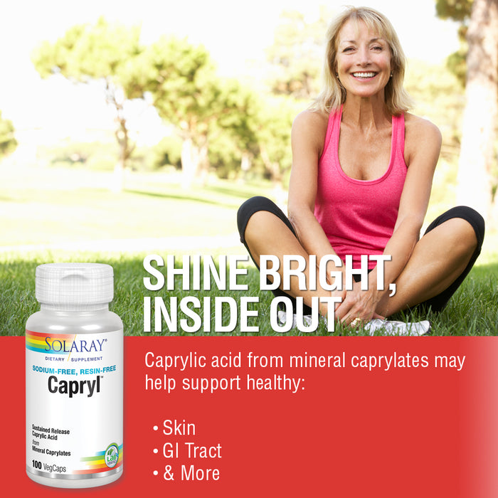 Solaray Capryl | Sustained Release Caprylic Acid | Healthy Gastrointestinal Tract Support | 16 Servings | 100 VegCaps