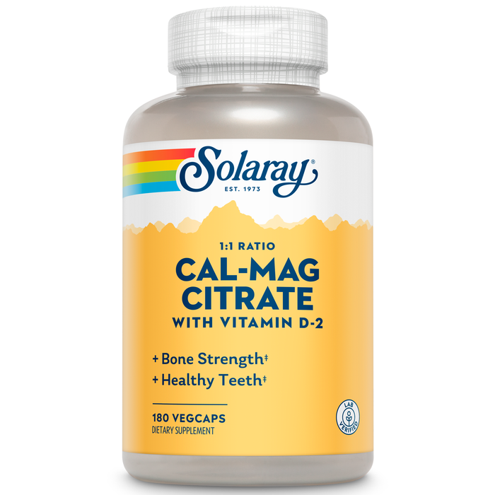 SOLARAY Calcium Magnesium Citrate 1:1 Ratio w/ Vitamin D 2 - Calcium Supplements for Women and Men - Calcium 1000mg, Magnesium 1000mg - Bone Health Support - 60-Day Guarantee, 30 Servings, 180 VegCaps