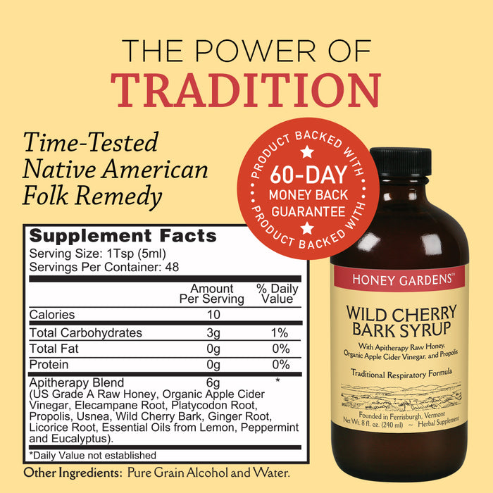 Honey Gardens Wild Cherry Bark Syrup with Apitherapy Raw Honey, Propolis & Wild Crafted Herbs | Traditional Respiratory Formula