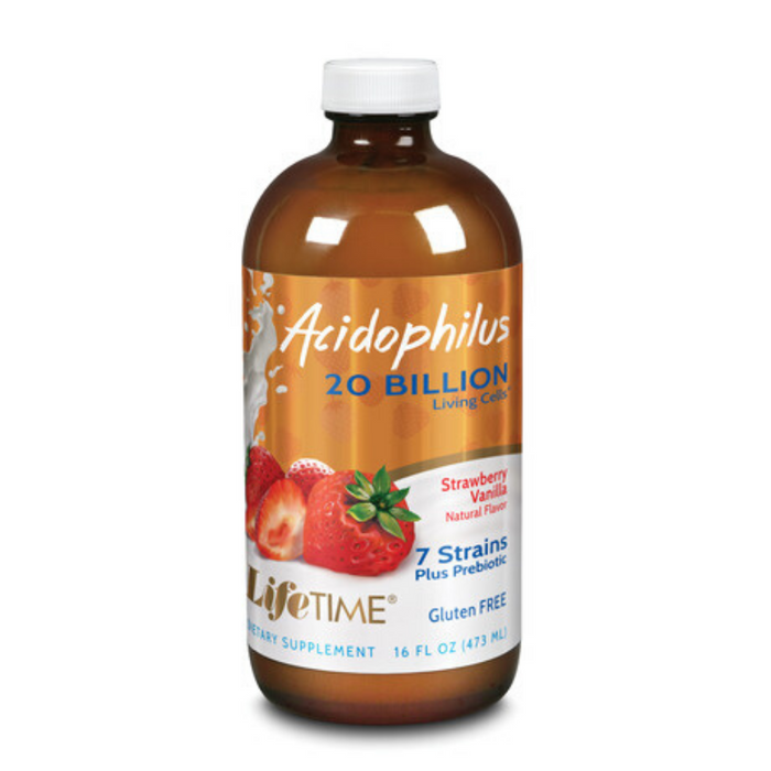 LIFETIME Acidophilus w/ FOS, Liquid, Strawberry (Btl-Glass) 20bil | 16oz