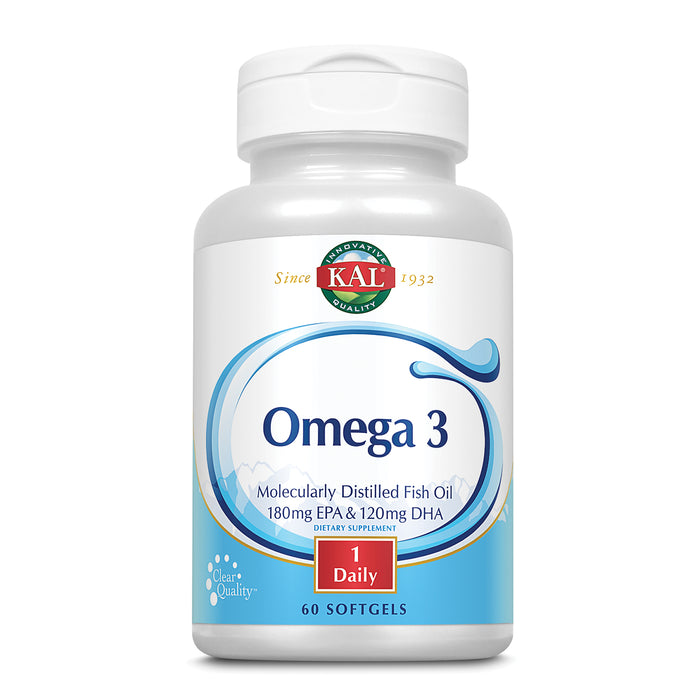 KAL Omega 3 | Omega-3 Fish Oil for Healthy Heart, Joint & Brain Support | 180mg EPA, 120mg DHA