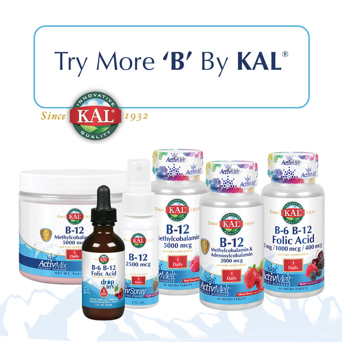 KAL B-12 1000 mcg Sustained Release | Healthy Metabolism, Energy, Nerve & Red Blood Cell Support | Vegetarian | Lab Verified | 50 Tablets