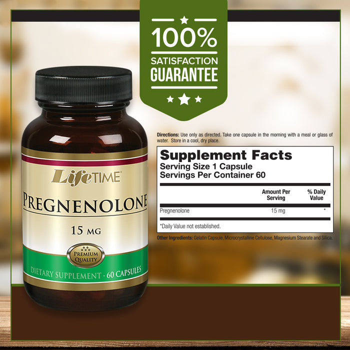 Lifetime Pregnenolone Supplement | Support Energy, Mood, Focus, Sleep and Healthy Aging | Manufactured in our own facility | 15 mg | 60 Capsules