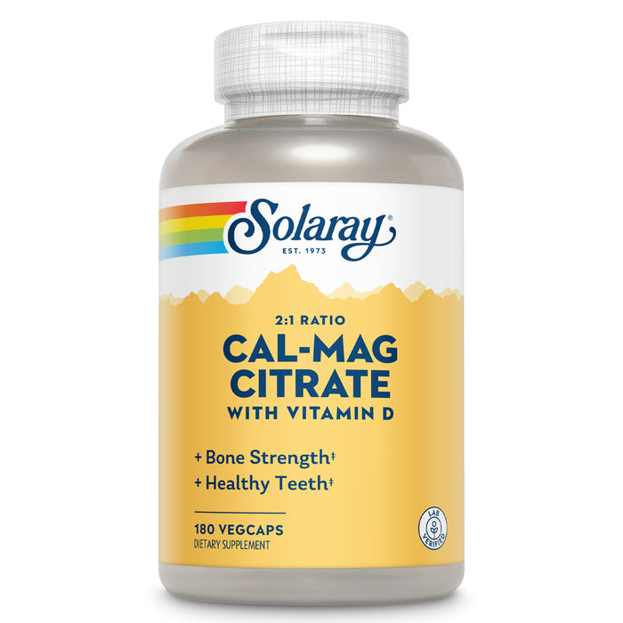 Solaray Calcium & Magnesium Citrate 2:1 Ratio w/ Vitamin D-3 , Healthy Bones, Muscle & Nervous System Support, High Absorption 180 Capsules