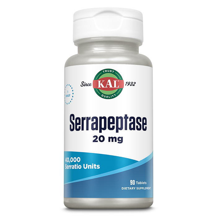 KAL Serrapeptase 20 mg - Proteolytic Digestive Enzymes for Digestive Health Support - 40,000 Serratio Units - Enteric Coated -60-Day Guarantee - 90 Servings, 90 Tablets