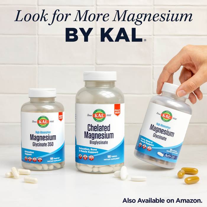 KAL Magnesium 400 mg Broad Spectrum Supplement - Chelated Magnesium Citrate, Malate, Lysinate, Tartrate, Lactate, Orotate Complex for Better Absorption - Vegetarian, 60 Tablets, 30 Servings