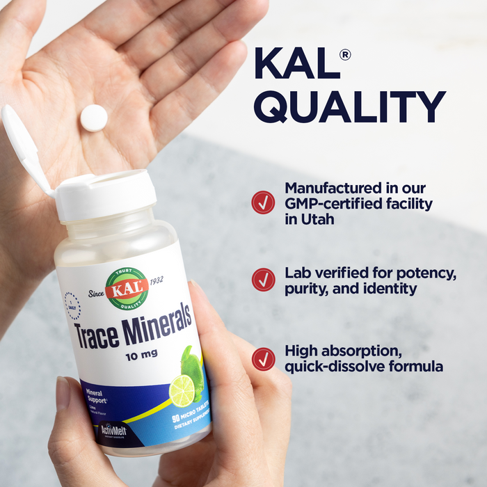 KAL Trace Minerals, 10 mg Mineral Supplements, Natural Lime Flavor Trace Minerals Supplements, Instant Dissolve ActivMelt Tablets for Optimal Trace Mineral Absorption, 90 Servings, 90 Micro Tablets