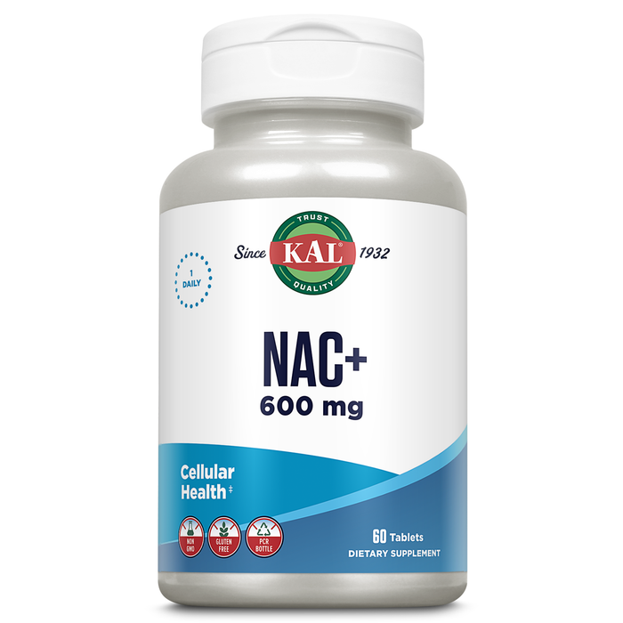 KAL NAC 600 mg Plus Riboflavin (Vitamin B2), N-Acetyl Cysteine NAC Supplement, Cellular Health and Immune Support, Gluten Free, Non-GMO, Rapid Disintegration, 60-Day Guarantee, 60 Servings, 60 Tablets