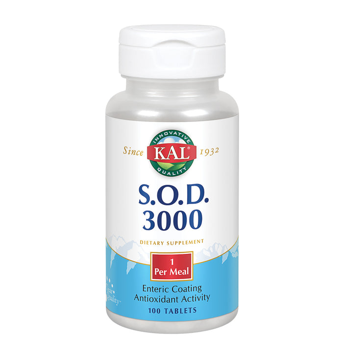 KAL S.O.D. 3000 Antioxidant Supplement 400mg, Superoxide Dismutase (SOD), Beef Liver Source, Super Antioxidant Support, Enteric Coated for Maximum Assimilation, 60-Day Guarantee, 100 Serv, 100 Tablets