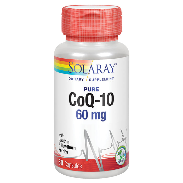 Solaray Pure CoQ-10 60 mg | Healthy Heart Function & Cellular Energy Support | Enhanced with Herb Blend | 30 Capsules