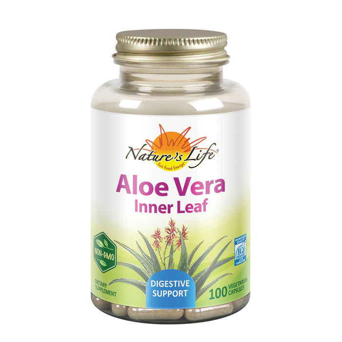 Nature's Life Aloe Vera Inner Leaf | Skin Health, Digestive Support & Regularity Formula | With Fennel | Non-GMO & Vegan | No Fillers | 100 Veg Caps