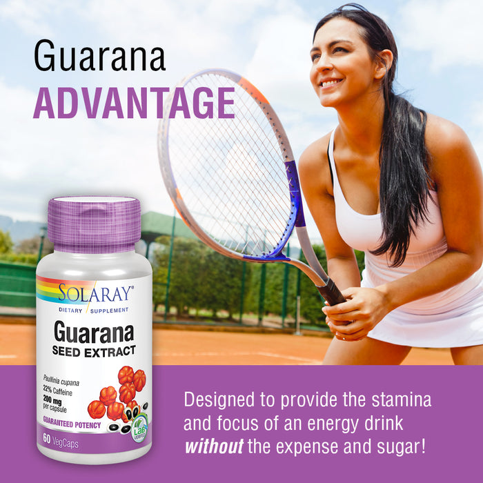 Solaray Guarana Seed Extract 300mg | 44 mg of Caffeine | Healthy Energy, Focus, Memory & Metabolism Support | 60 VegCaps