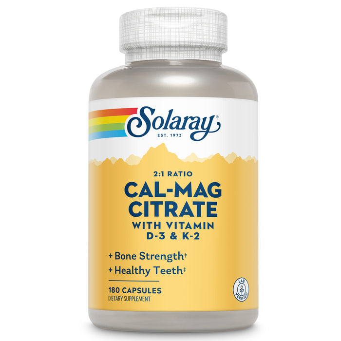 Solaray Cal-Mag Citrate 2:1 with D-3 & K-2 Capsules 180 Count