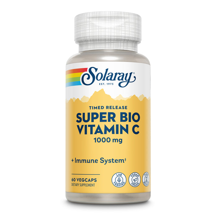 Solaray Super Bio Buffered Vitamin C 1000mg, Two-Stage, Timed Release Vitamin C with Bioflavonoids, Immune Support Supplement - High Absorption, Vegan, 60 Day Guarantee, 30 Servings, 60 VegCaps