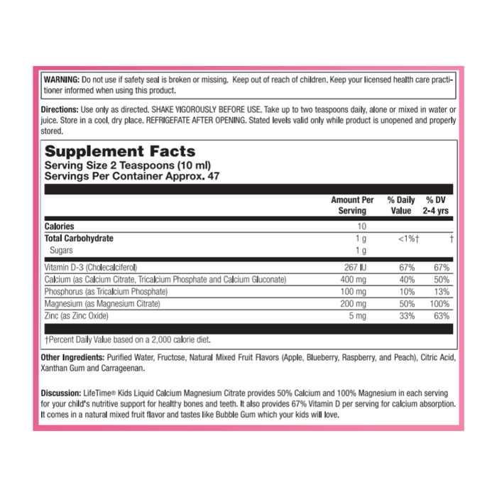 LifeTime Kids Calcium Magnesium Citrate 400 mg | 16 oz | Mixed Fruit