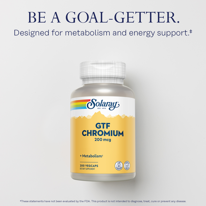 Solaray GTF Chromium 200mcg - Supports Balanced Metabolism and Energy Levels - Vegan-Friendly Chromium Supplements - Lab Verified, 60-Day Guarantee - 200 Servings, 200 VegCaps