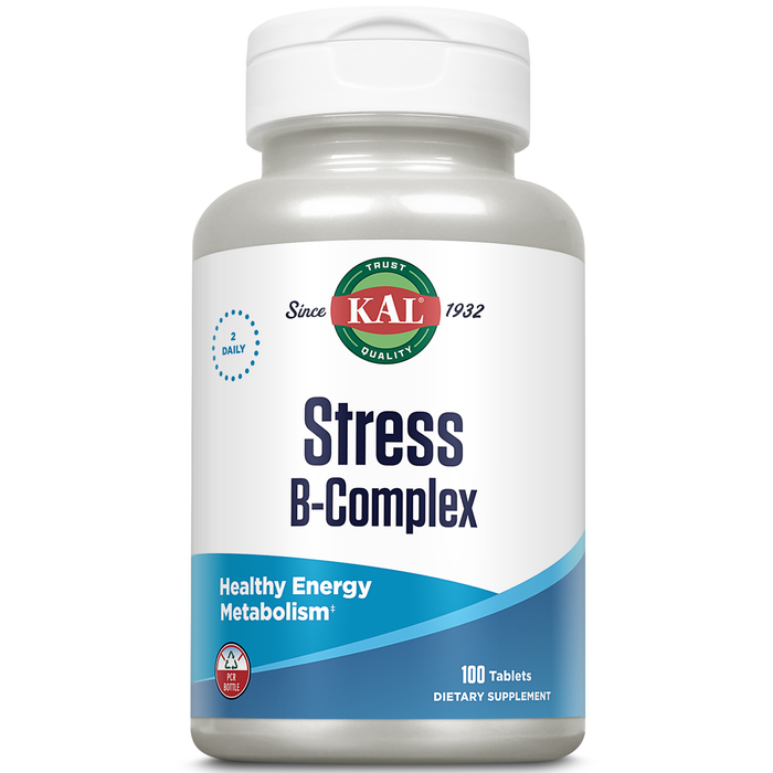 KAL Stress B Complex Vitamin Supplement, Vitamin B Complex for Energy, Stress, Red Blood Cell Formation and Immune Support, with Vitamin B12, B6 and Folic Acid, 60-Day Guarantee, 50 Serv, 100 Tablets