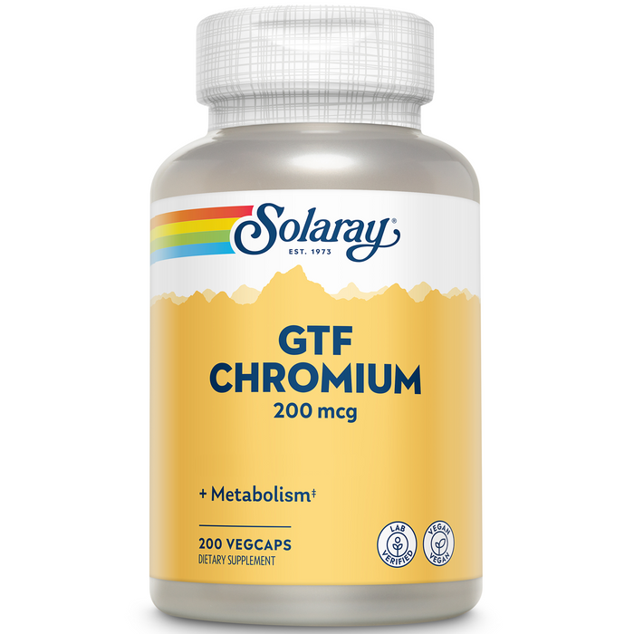 Solaray GTF Chromium 200mcg - Supports Balanced Metabolism and Energy Levels - Vegan-Friendly Chromium Supplements - Lab Verified, 60-Day Guarantee - 200 Servings, 200 VegCaps