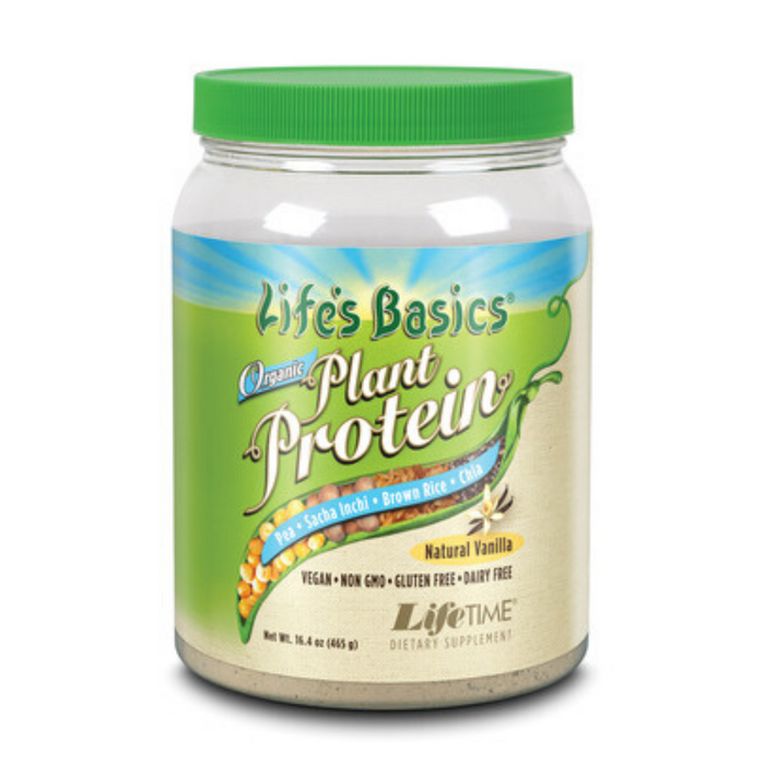 LIFETIME Life's Basics Organic Plant Protein Organic, Coarse Powder, Vanilla (Jar) | 16.4oz