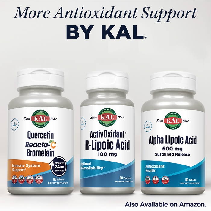 KAL ActivOxidant R Lipoic Acid 100 mg, Antioxidants Supplement, Natural R-Form of Alpha Lipoic Acid (R ALA) for Antioxidant Support, Highly Bioavailable, 60-Day Guarantee, 60 Servings, 60 VegCaps