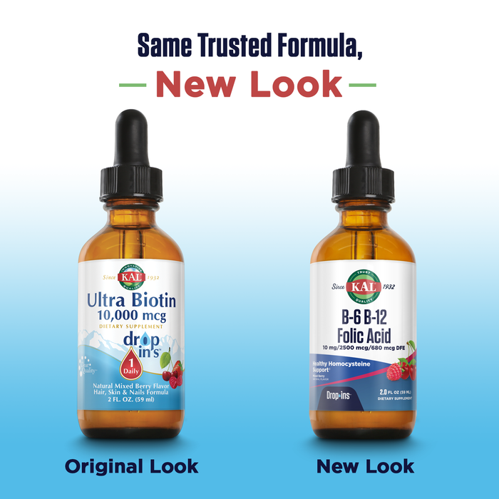 KAL B-6 B-12 Folic Acid DropIns, Natural Mixed Berry Flavor , Vitamin B Complex Drops with 5-MTHF for Healthy Cardiovascular Support , 2 oz