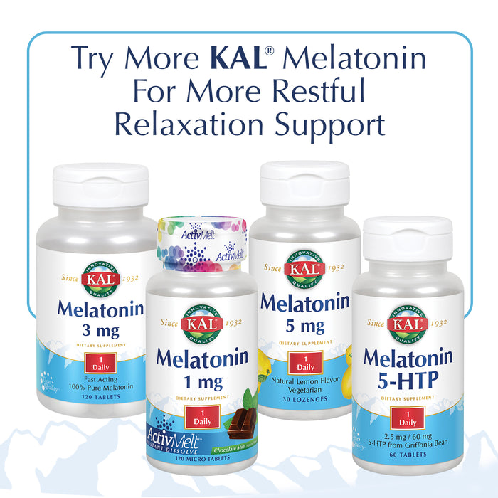 KAL Melatonin 5mg Sleep Aid, Melatonin Supplement Supports Calming Relaxation and a Healthy Sleep Cycle, Fast Dissolving ActivMelts, Natural Vanilla Mint Flavor, Vegetarian, 90 Serv, 90 Micro Tablets