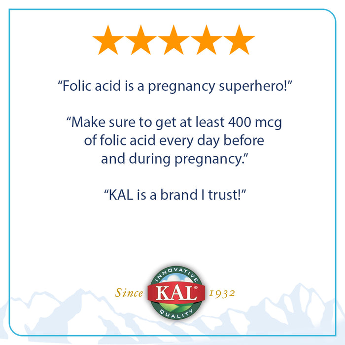 KAL Folic Acid & B-12 Lozenges | Natural Lemon Flavor | Healthy Support for Pregnant Women & Normal Blood Cells | Lab Verified | 100 Lozenges