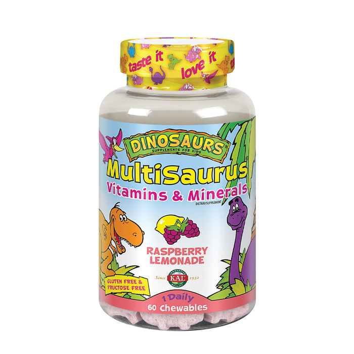 KAL Kids MultiSaurus Vitamins & Minerals | Raspberry Lemonade Flavor | Childrens Daily Multivitamin | 60 Chewables