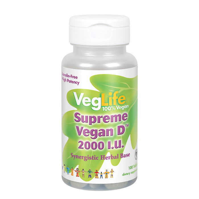 VegLife Supreme Vegan D 2000IU | Vitamin D-2 For Bone & Heart Health | High Potency, No Lanolin | 100 Vegan Tablets