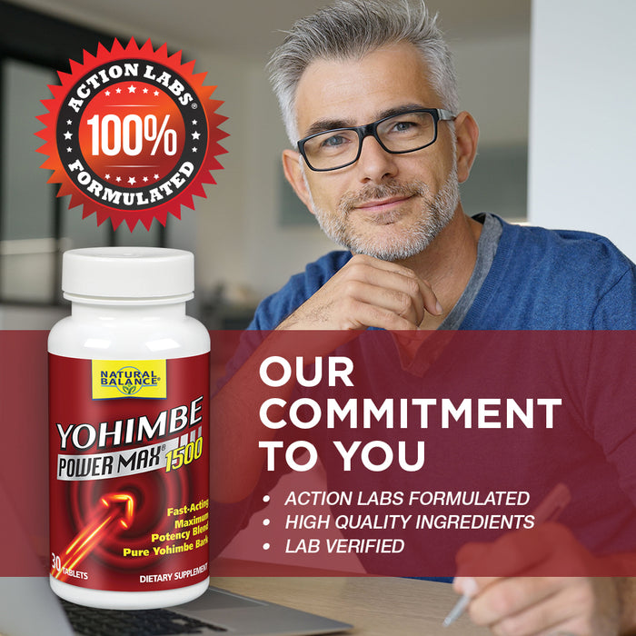 Natural Balance Yohimbe PowerMax 1500 | Sexual Energy & Virility Support w/ Yohimbe, Ginseng & Taurine | 30 CT