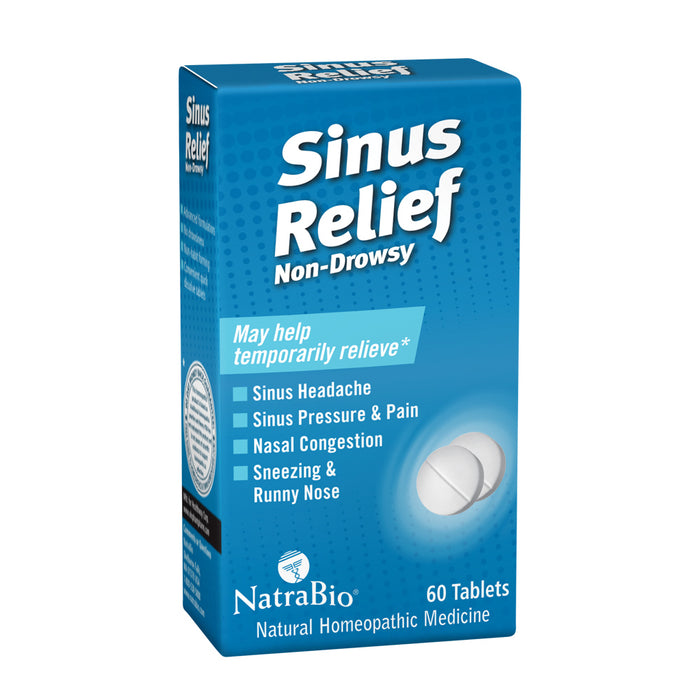 NatraBio Sinus Relief Homeopathic Formula | Temporary Relief from Sinus Headache & Pressure, Congestion, Sneezing & Runny Nose | Non-Drowsy | 60 Tabs