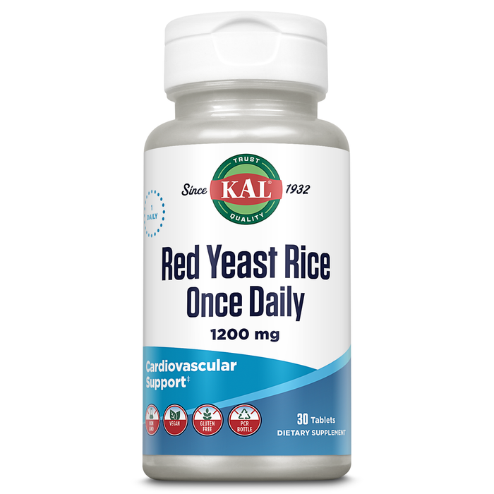 KAL Red Yeast Rice Once Daily 1200mg. Capsules With Unsaturated Fatty Acids, Amino Acids & Phytonutrients Rapid Disintegration, 60 Count