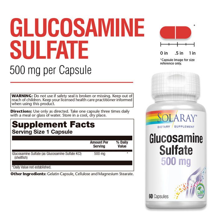 Solaray Glucosamine Sulfate 500 mg | Healthy Joint Flexibility & Resiliency Support (30 Serv, 60 CT)