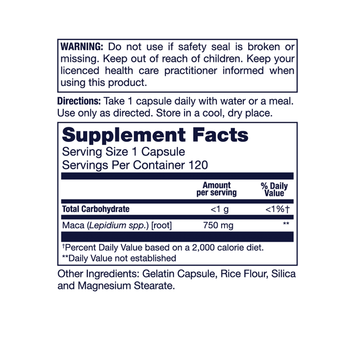 LIFETIME MACA Peruvian, Capsule (Btl-Glass) 750mg | 120ct