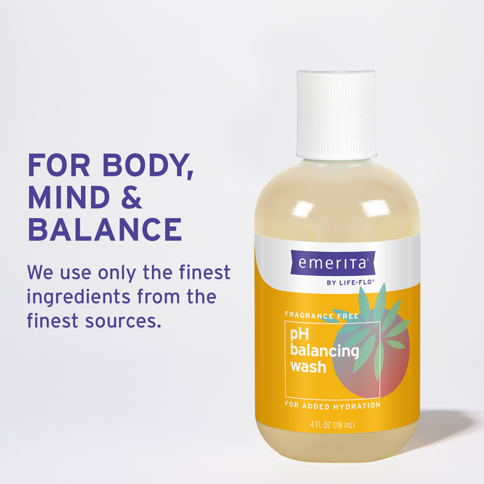 Emerita by Life-flo pH Balancing Feminine Wash, Hydrating Cleanser Soothes Delicate Areas, Fights Odor and Keeps You Feeling Fresh, Made Without Parabens, Fragrance Free, Not Tested on Animals, 4oz