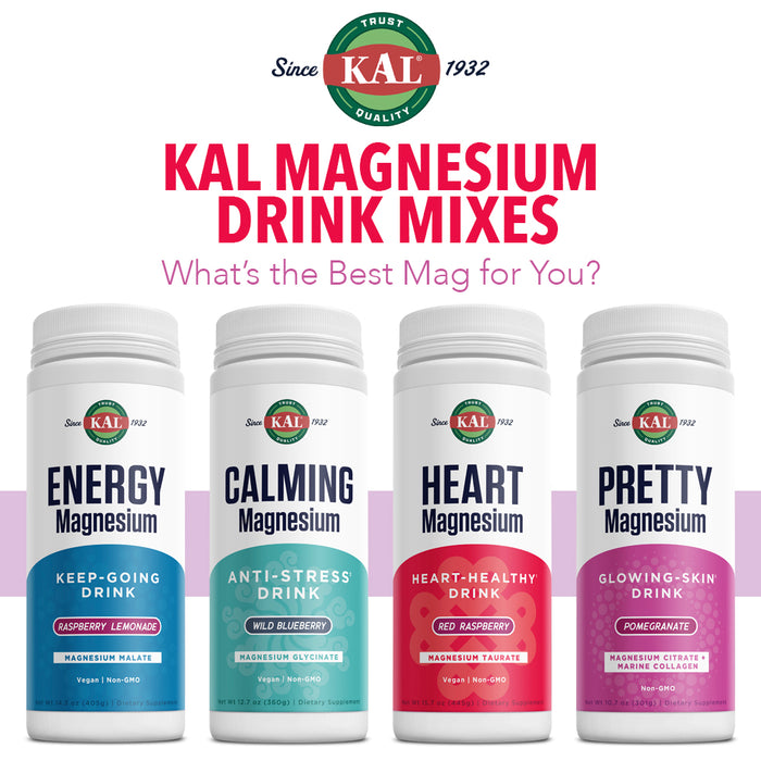 KAL Heart Magnesium Heart-Healthy Drink | 325 mg from Mag Taurate | Cardiac & Circulation Support | 15.7oz, 100 Serv.