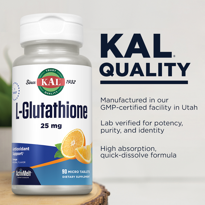 KAL L-Glutathione SR, Reduced Glutathione Supplement, High Absorption Antioxidant Supplement, , Lab Verified, 60-Day Guarantee, 60 Servings, 60 VegCaps