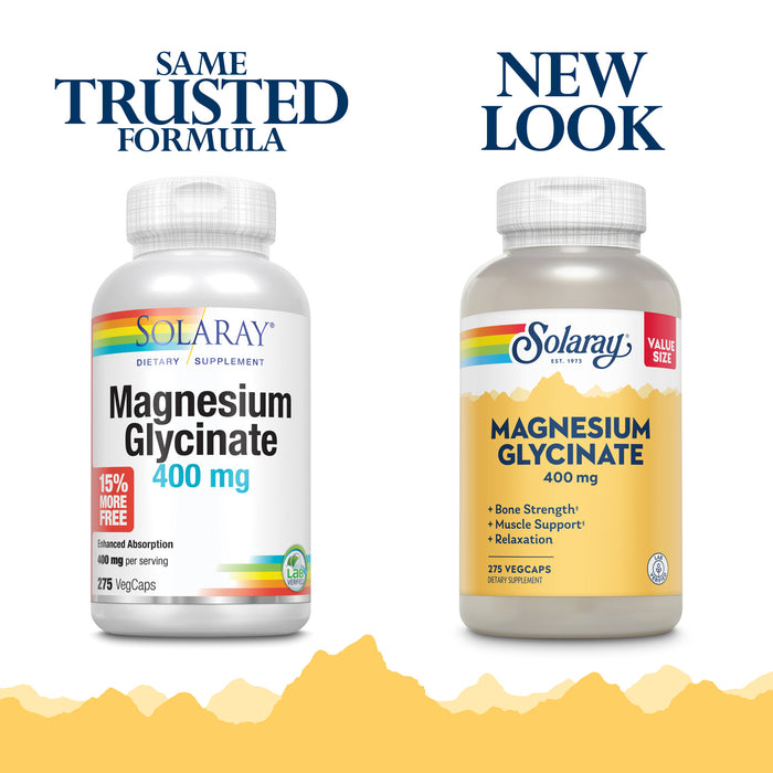 Solaray Magnesium Glycinate, New & Improved Fully Chelated Bisglycinate with BioPerine, High Absorption Formula, Stress, Bones, Muscle & Relaxation Support, 60 Day Guarantee, 68 Servings, 275 VegCaps