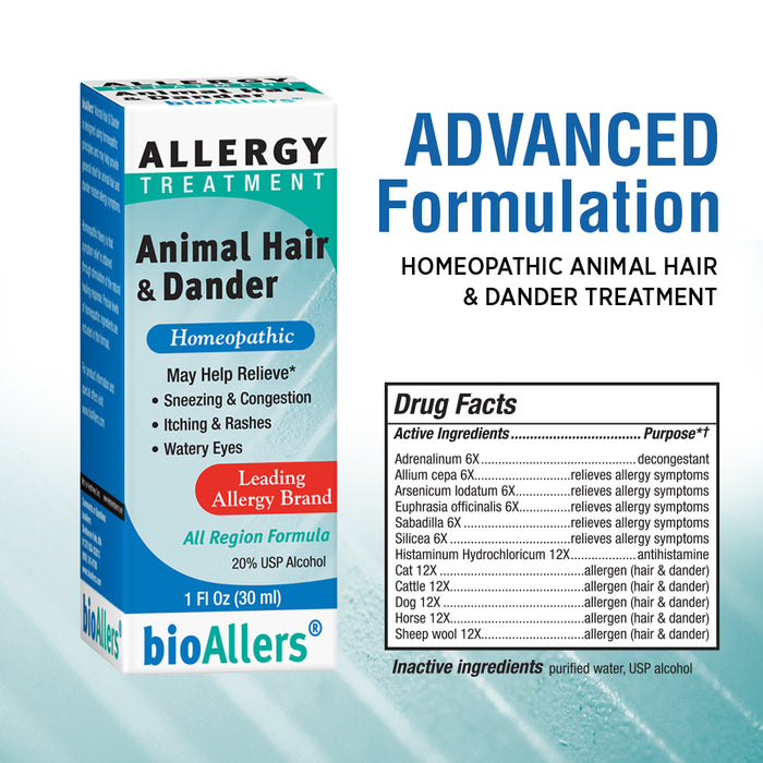 NaturalCare by bioAllers Animal Hair and Dander Allergy Treatment | Homeopathic Formula May Help Relieve Sneezing, Congestion, Itching, Rashes & Watery Eyes | 1 Fl Oz (Animal Hair & Dander)