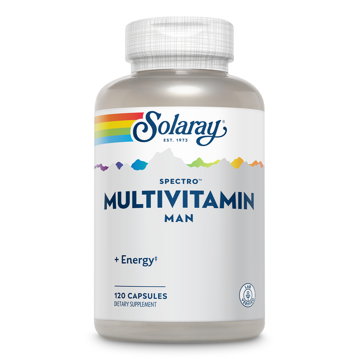 Solaray Spectro Multivitamin for Men, Men's Multivitamin for Energy and Overall Wellness with Saw Palmetto, Pumpkin Seed, Digestive Enzymes, and More, 60-Day Guarantee, 30 Servings, 120 Capsules