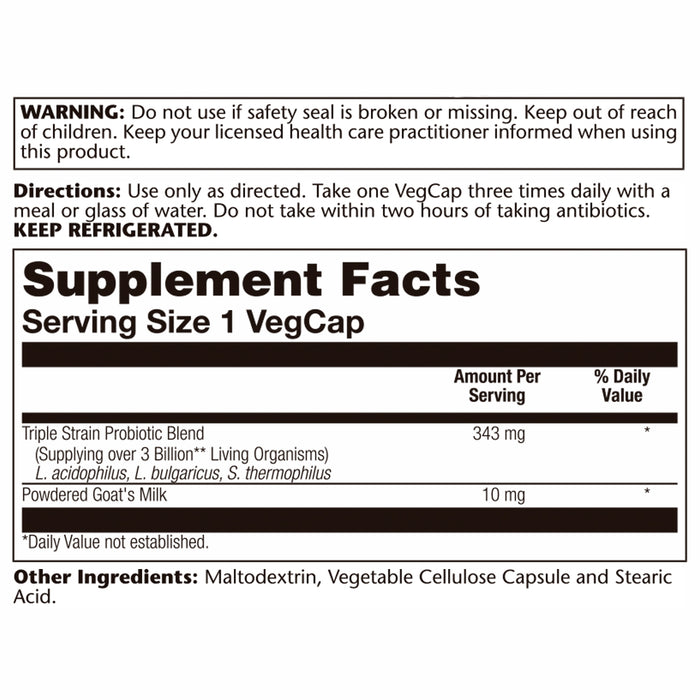 Solaray Acidophilus 3 Strain Probiotic & Prebiotic Goats Milk | 3 Billion CFU & Freeze Dried | 100 VegCaps