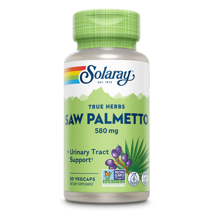 Solaray Saw Palmetto Berry 580 mg, Healthy Prostate and Urinary Tract Support from Fatty Acids & Plant Sterols for Men and Women, Non-GMO, Vegan & Lab Verified, 50 VegCaps, 50 Servings