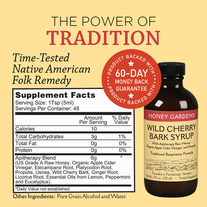 Honey Gardens Wild Cherry Bark Syrup with Apitherapy Raw Honey, Propolis & Wild Crafted Herbs | Traditional Respiratory Formula