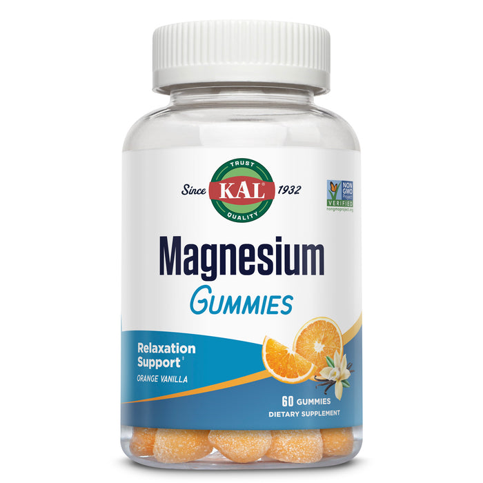 KAL Magnesium Citrate Gummies - Relaxation, Bone, Muscle and Cellular Energy Support - 330mg Magnesium Supplement - Orange Vanilla Flavor - Non-GMO, Vegetarian - 60 Magnesium Gummies